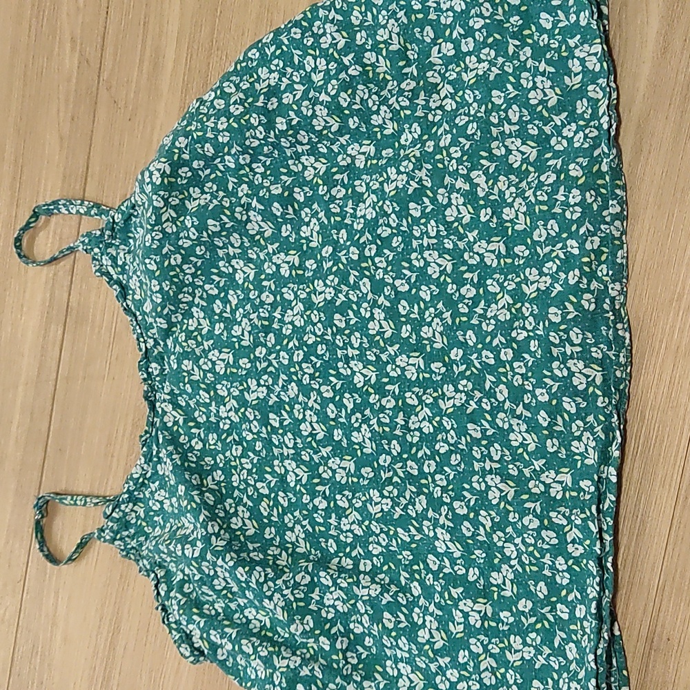 Medium Green and White Floral spaghetti strapped blouse for women